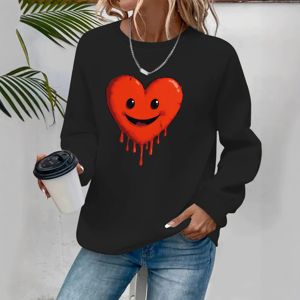 Round neck fleece hoodie