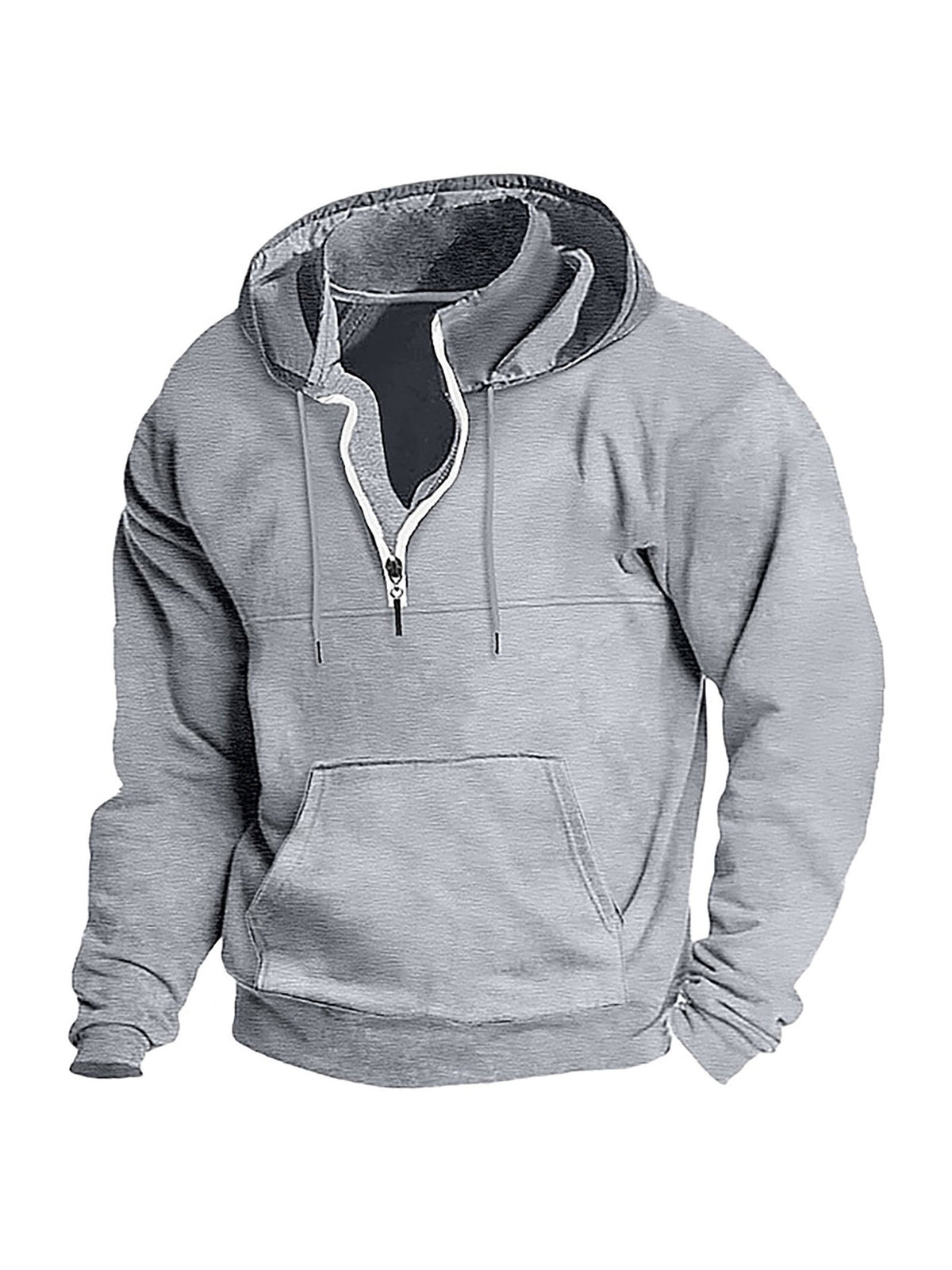 Simple Half-Zip Hoodie Casual Sport Solid Color Hooded Sweatshirt