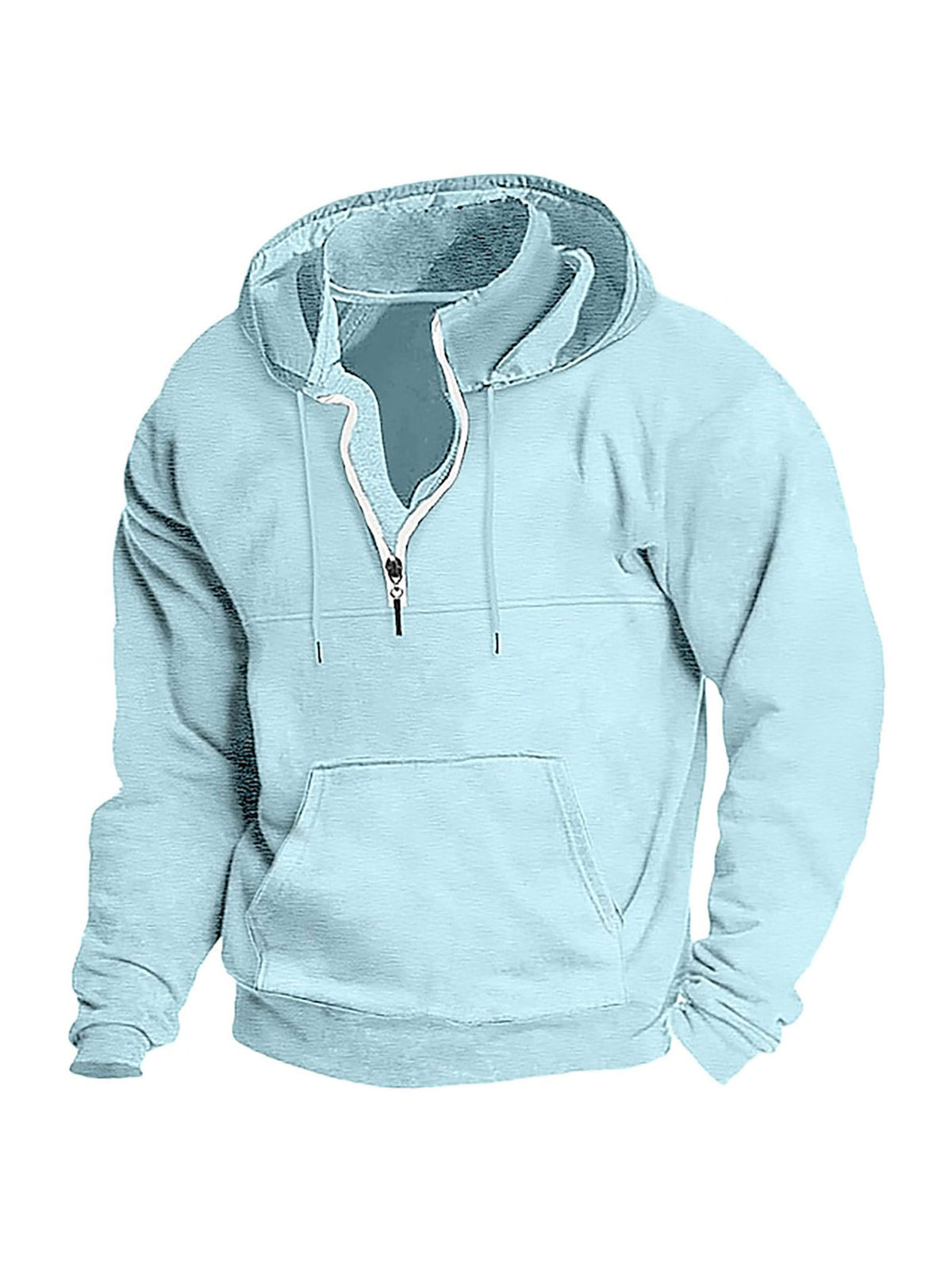 Simple Half-Zip Hoodie Casual Sport Solid Color Hooded Sweatshirt