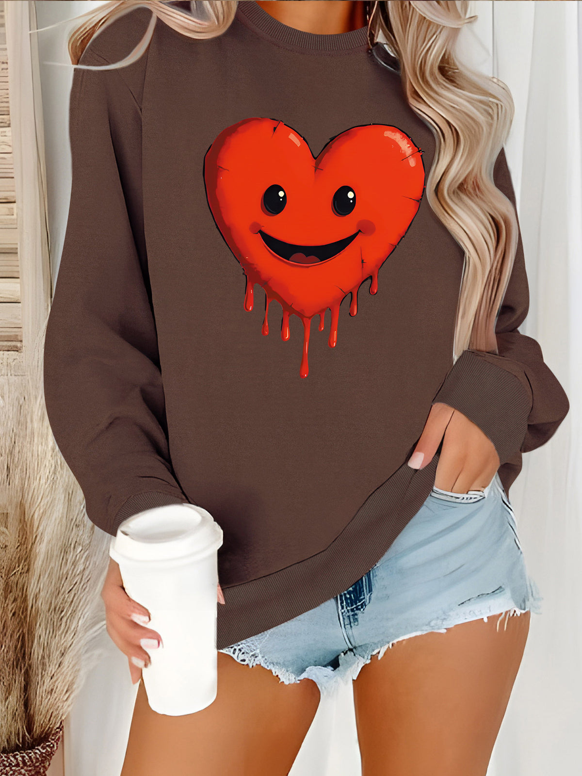Round neck fleece hoodie