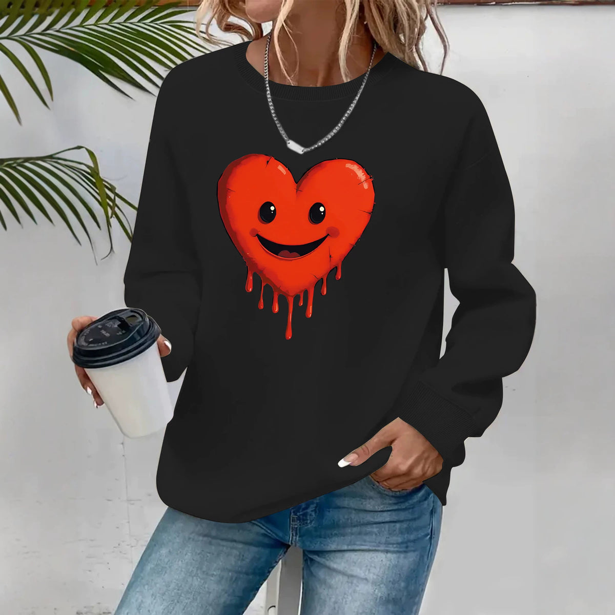 Round neck fleece hoodie