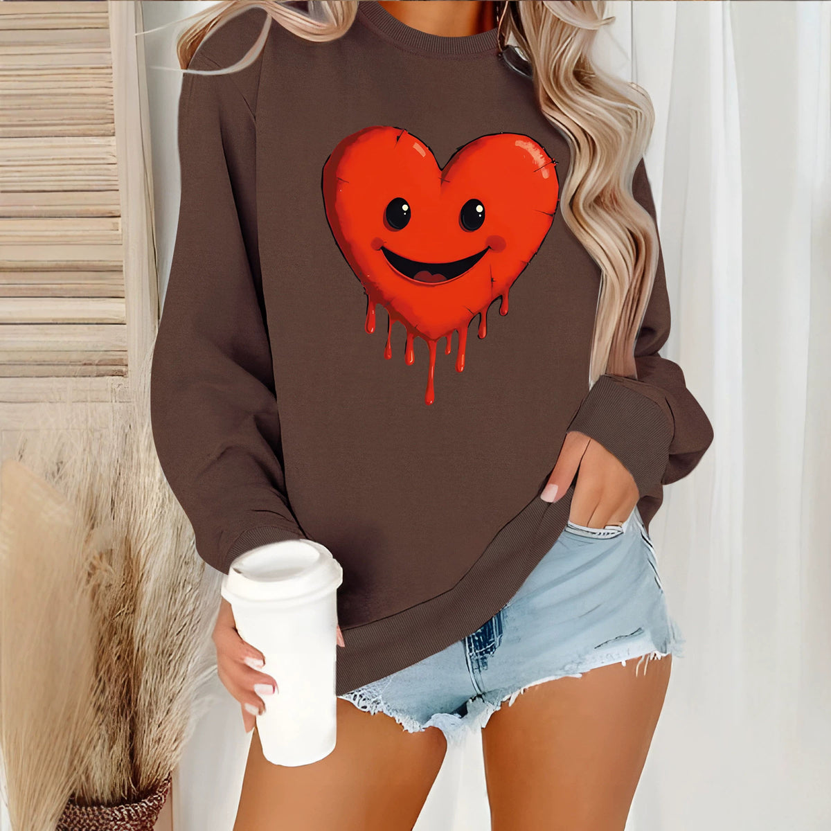 Round neck fleece hoodie
